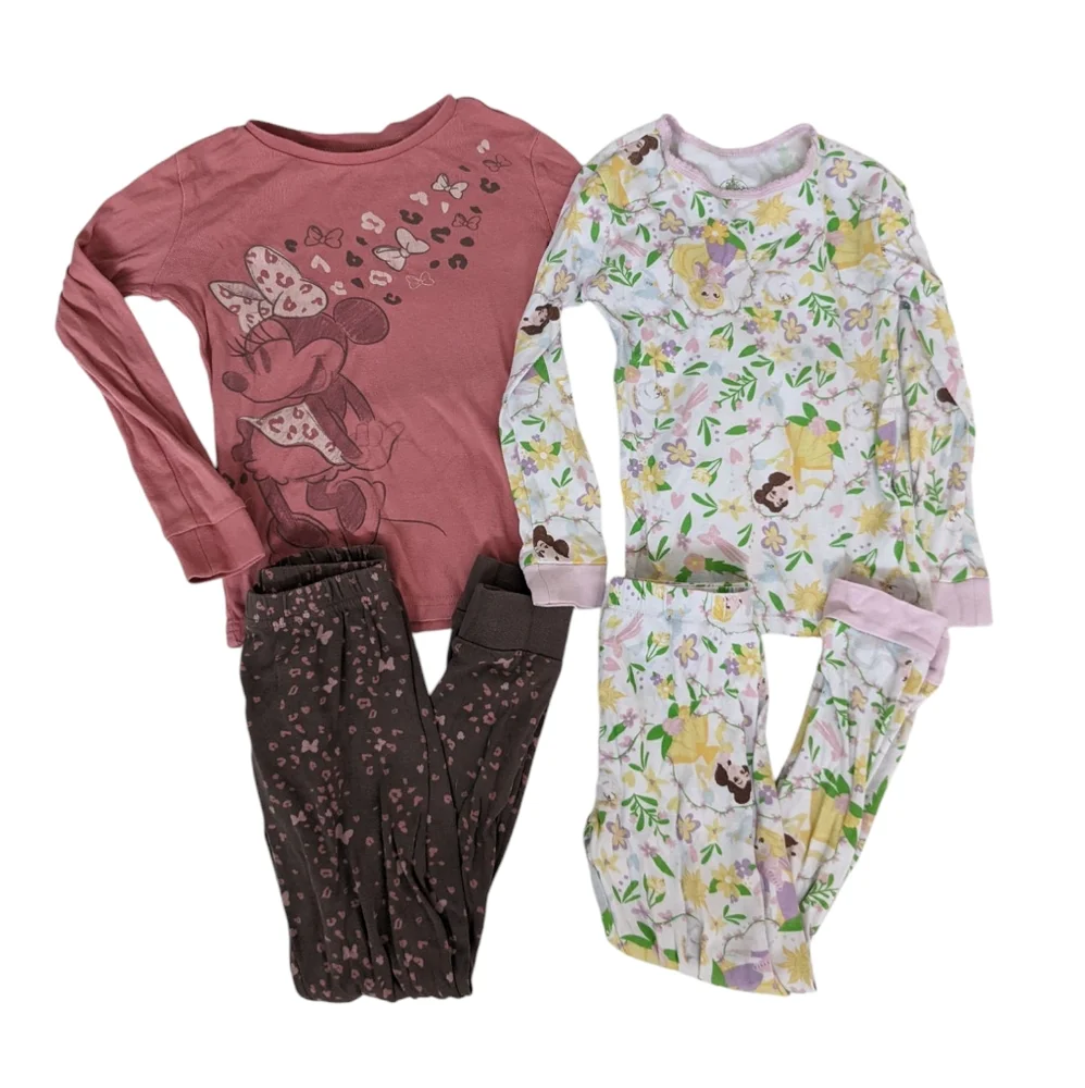 Disney Girls Pajama Sets Minnie Mouse Princess Long Sleeve Cotton Joggers Size 6